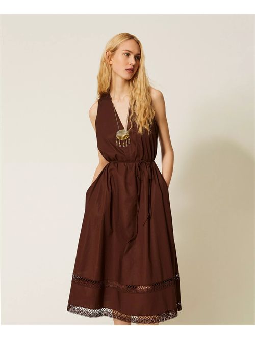 Abito lungo in popeline con ricamo